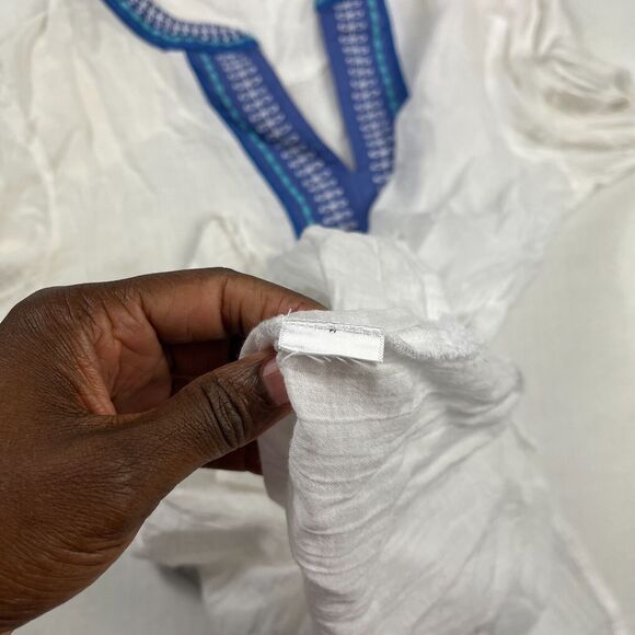 Sigrid Olsen Embroidered Caftan White 3/4 Sleeve Beach Coastal Coverup Tunic L - Picture 8 of 10